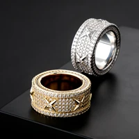 hip hop iced out bling 2 row cz ring female stainless steel wedding engagement rings for women men jewelry high quality