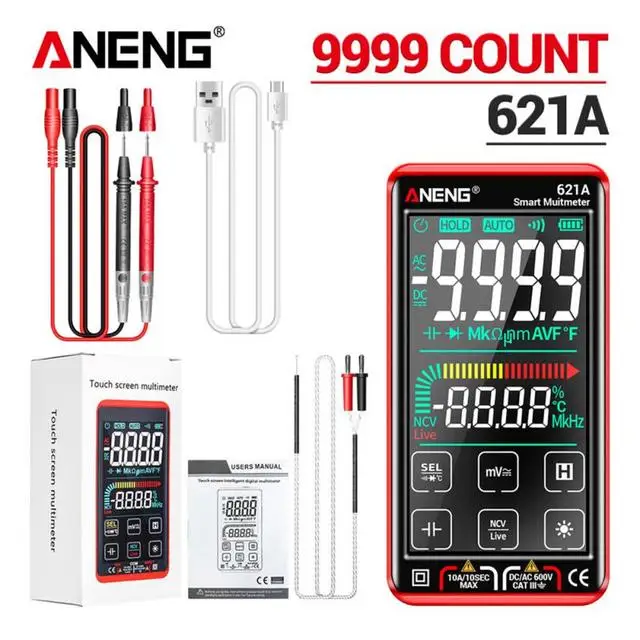 

Умный Цифровой мультиметр ANENG 621A, сенсорный экран, 9999 отсчетов, напряжение тестер-транзистор True RMS, Автоматический диапазон постоянного/пере...