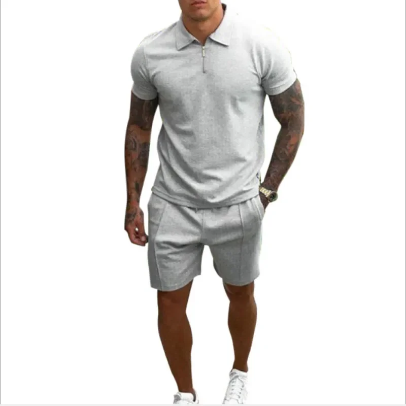 New Men's Casual Short Sleeves T Shirts and Shorts 2 Pieces Set Male Summer Solid Color Tracksuit Sets S-3XL