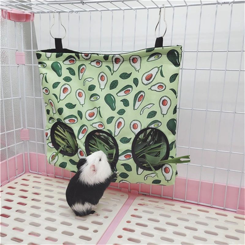 

Guinea Pigs 2 Holes 3 Holes Hay Feeding Bags Strawberry Printed Rabbit Hanging Feeder Chinchilla Food Organizer Cage Accessories