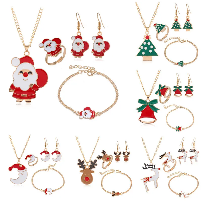 

Изящная Рождественская елка олень колокольчик Санта Клаус ожерелье серьги набор ювелирных изделий из четырех предметов для вечеринки повс...