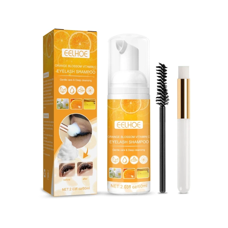

Lash Shampoo for Lash Extension 60ml Eyelash Extension Cleanser Lash Cleaning Kit with Brush Mascara Wand for Home Salon