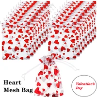 2022100 pcs various sizes valentines day love big red beam mouth mesh bag christmas gift bag celebration party supplies