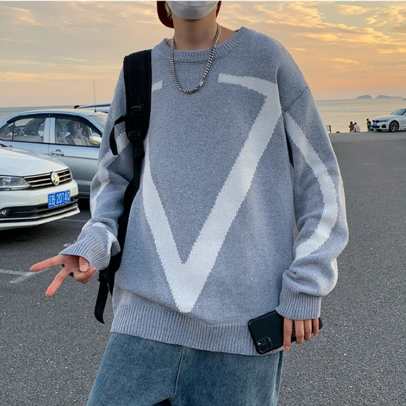 

2023 New Men's Sweater Fashion Casual Comfort Relaxed Youth Personality Versatile Round Neck Long Sleeve Knitted Top M-2XL