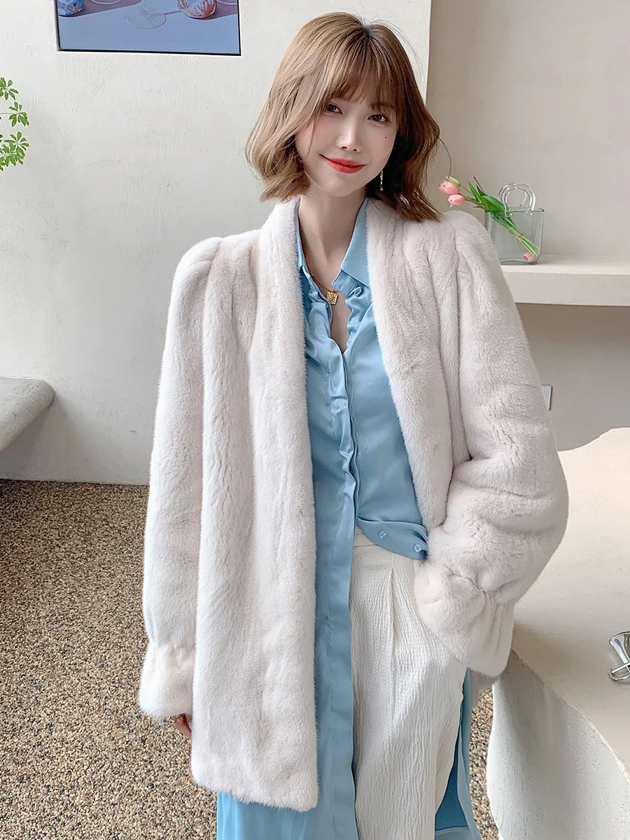 HDHOHR 2023 New Natural Mink Fur Coats Women Real Mink Fur Coats Outwear Park With Fur High Quality Female Warm Winter Jacket