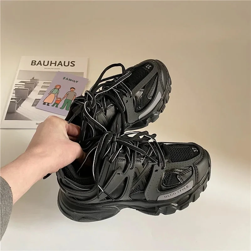 Lovely Pink Chunky Sneakers Women 2021 Thick Sole Girls Sport Shoes Bright Green Fashion Casual Dad Shoes Female Footwear