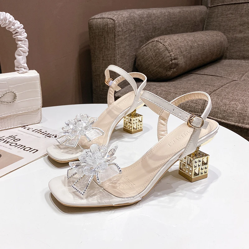 

Crystal Sandals Low Heels Women Sandals Summer Shoes Women Open Toe Crystal Sandals Heels Women Gold Sliver Sandalias De Mujer
