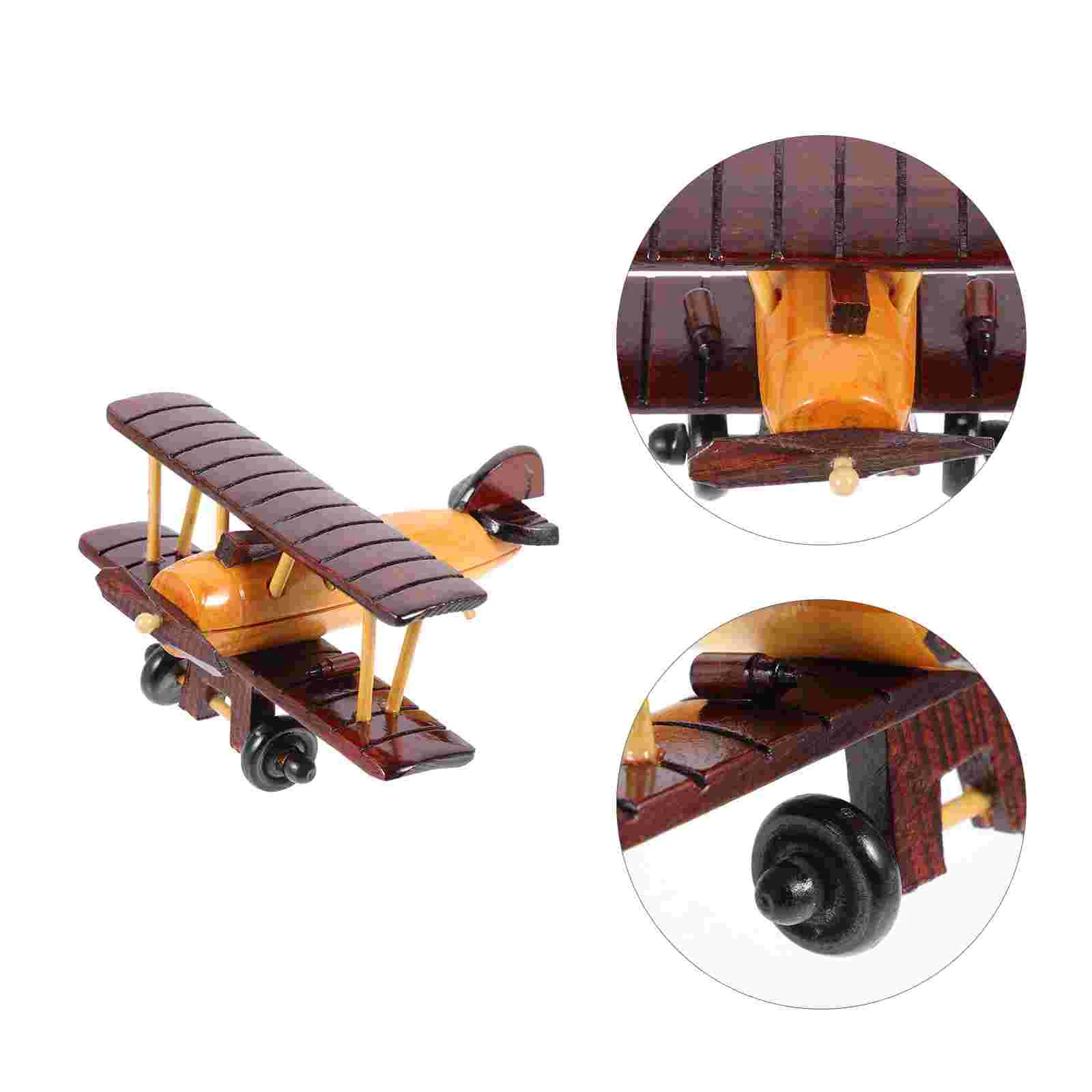 

Vintage Home Decor Flying Models Wooden Airplane Figurine Kids Airplane Toy Wooden Bi-plane Model Mechanical Model Building Kit