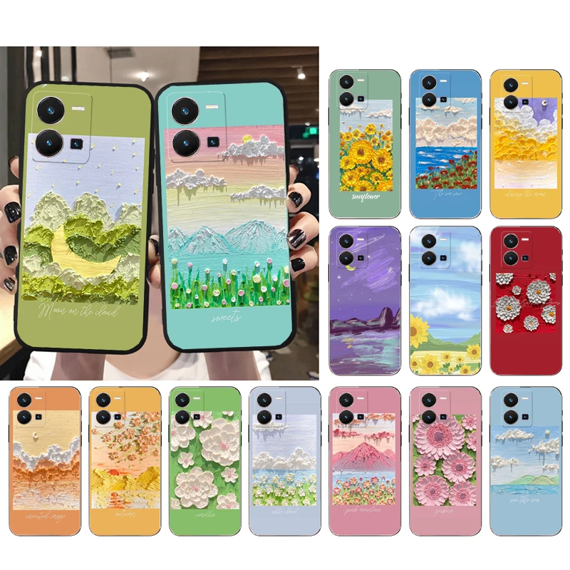 

Oil painting Flowers Cloud Phone Case For VIVO Y53S Y33S Y22S Y11S Y31 Y21 Y70 Y20 Y21S Y72 Y35 Y51 Y01 V23E V21 V23 V21E Case