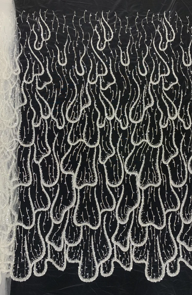 

White Lace Fabric by the Yard Bride Dresses Costura Sewing Material 2023 NEW Beading Lace Tulle Embroidery Beaded Fabric 1 Yard