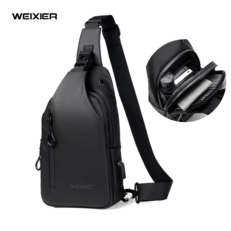 

Нагрудная сумка мужская водонепроницаемая, модный саквояж кросс-боди с USB-зарядкой для коротких поездок