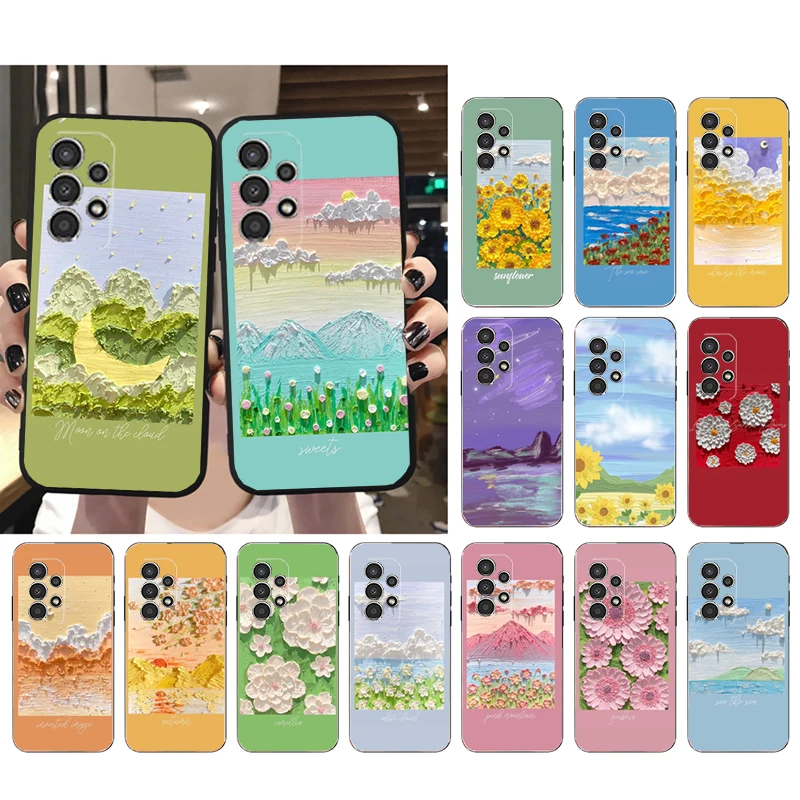 

Phone Case for Samsung Galaxy A73 A13 A22 A32 A71 A33 A52 A53 A72 A73 A51 A31 A23 A34 A54 A52 A53S Oil painting Flowers Cloud