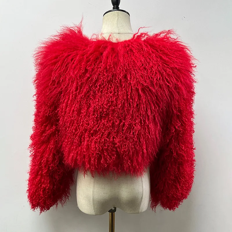 Lady Luxury Mongolian Sheep Fur Coats Winter Thick Warm Crop Jacket Natural Fur Coats Women 2023 S5246 enlarge