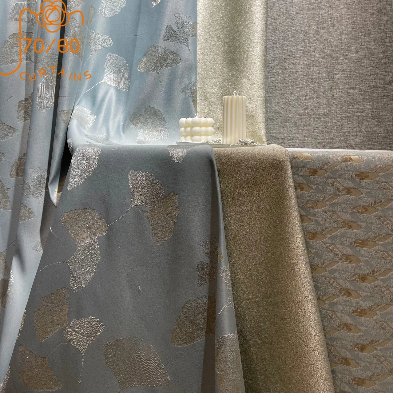 

2022 New New Chinese Style High-end Gold Silk Jacquard Ginkgo Leaf Stitching Blackout Curtains for Living Room Bedroom Finished