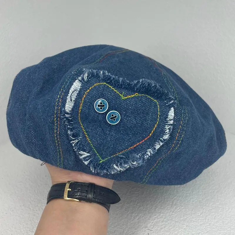 2022 модные дизайнерские береты с пуговицами в форме сердца для женщин хлопковая