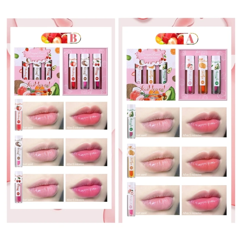 

3pcs Transform Your Lips with Color Changing Lip Oil Nourishing Perfect for Everyday Makeup Drop Shipping