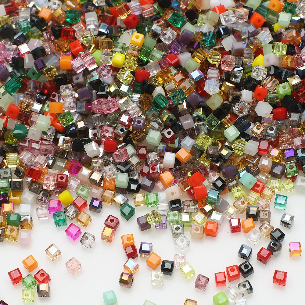 3mm 4mm 6mm Mixed Faceted Square Glass Bead Loose Spacer Crystal Cube Beads for Jewelry Making DIY Necklace Bracelet Accessories
