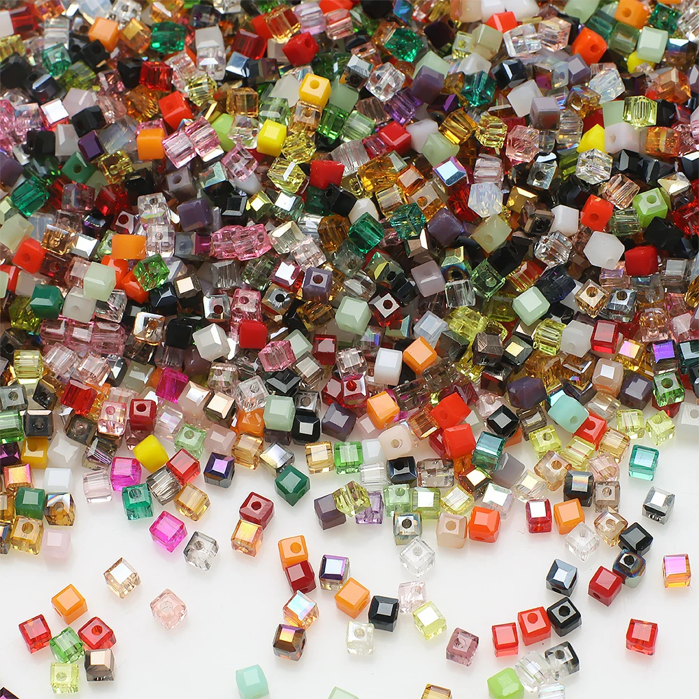 

3mm 4mm 6mm Mixed Faceted Square Glass Bead Loose Spacer Crystal Cube Beads for Jewelry Making DIY Necklace Bracelet Accessories