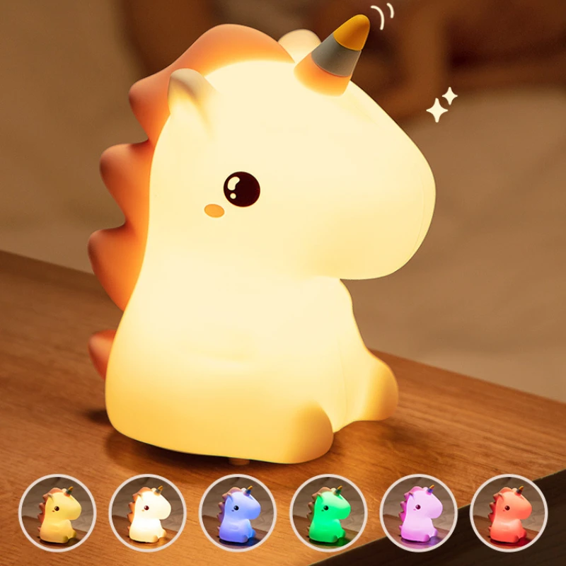 

Creative Unicorn Pat LED Night Light Bedroom Bedside Children Feeding Sleep Silicone Multi-color Pat Light Desktop Decoration