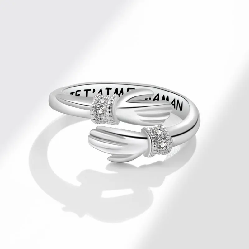

Stainless Steel Zircon Love Hug Rings For Women Creative Hands Hug Opening Adjustable Ring Wedding Aesthetic Jewelry Gift anillo