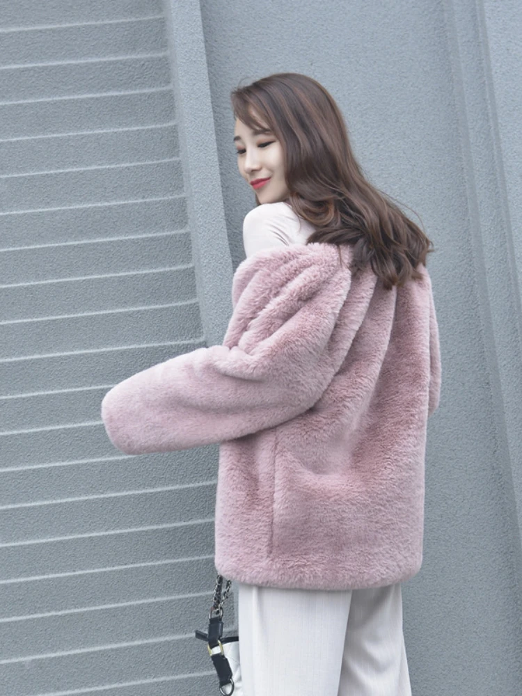 ICCLEK Haining 2021 mink fur imitation fur Rex Rabbit Plush coat women's autumn and winter new Korean mid length coat thickened