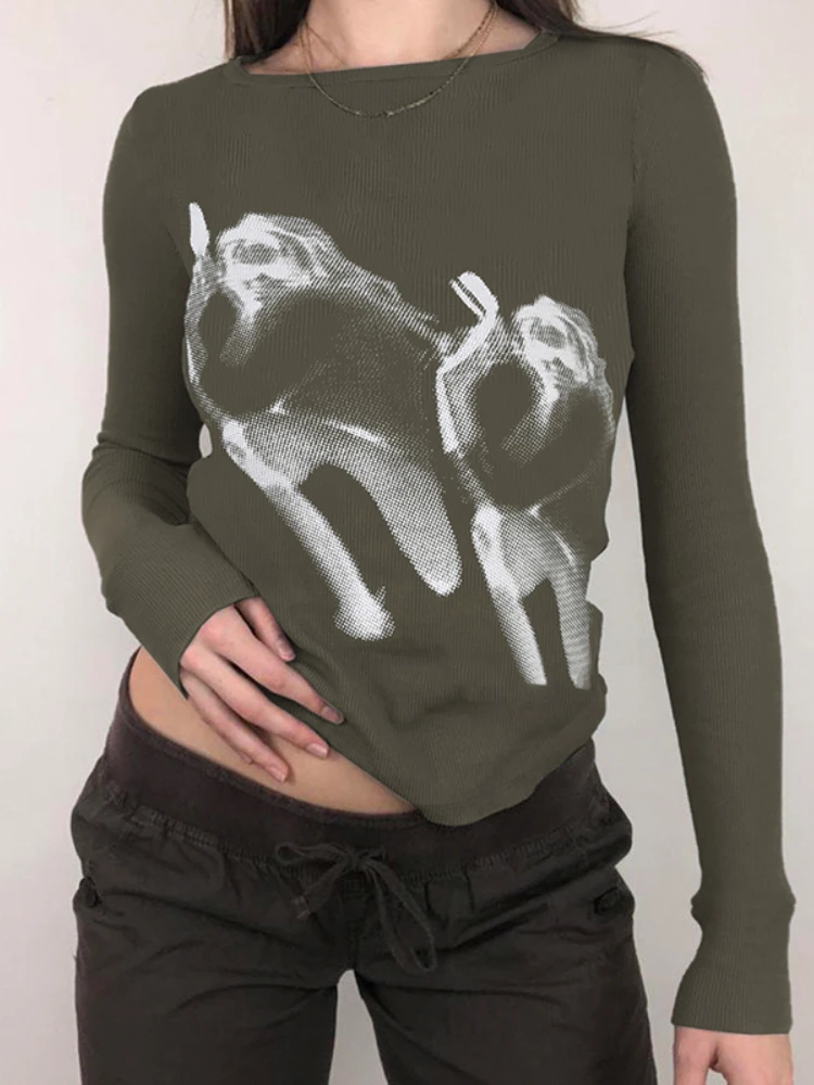 

Женская Винтажная Футболка с принтом, круглым вырезом и длинным рукавом