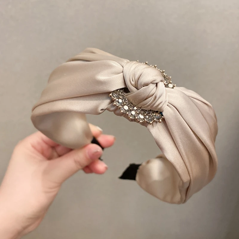 

Solid Color Fabric Satin Broad Brim Headband Fashion Hair Accessories Women Drill Strip Knotted Hairband Hair Band Girl DXAA