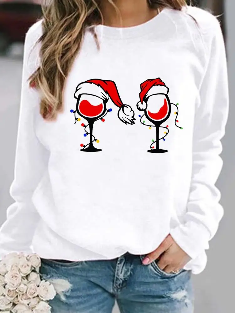 

Wine Love Cartoon Trend Merry Christmas Fashion Festival Casual Female Pullovers Women Hoodies Print Woman Graphic Sweatshirts