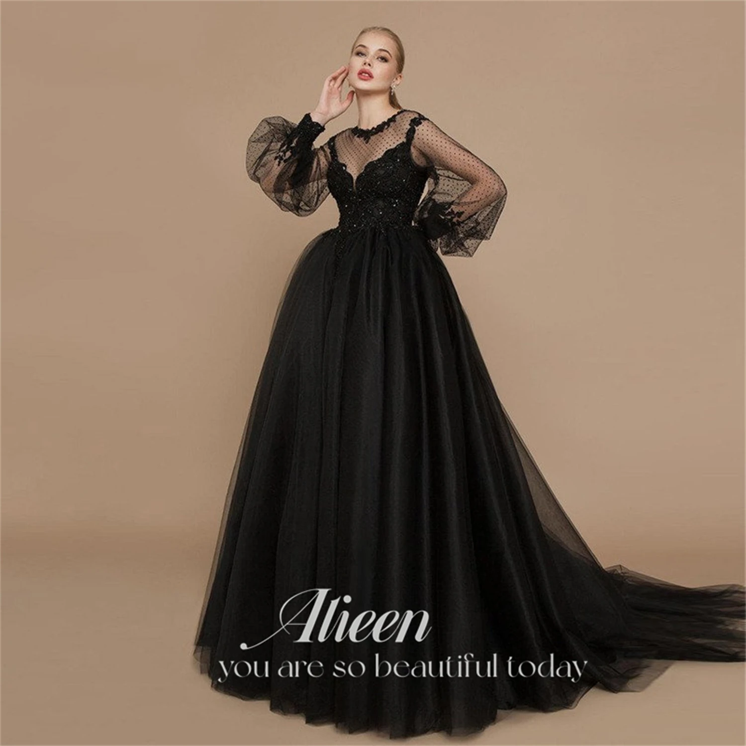 

Aileen Black Formal Occasion Dresses for Prom Evening Dress Wedding Dress Party Evening Elegant Luxury Celebrity Line A Mesh