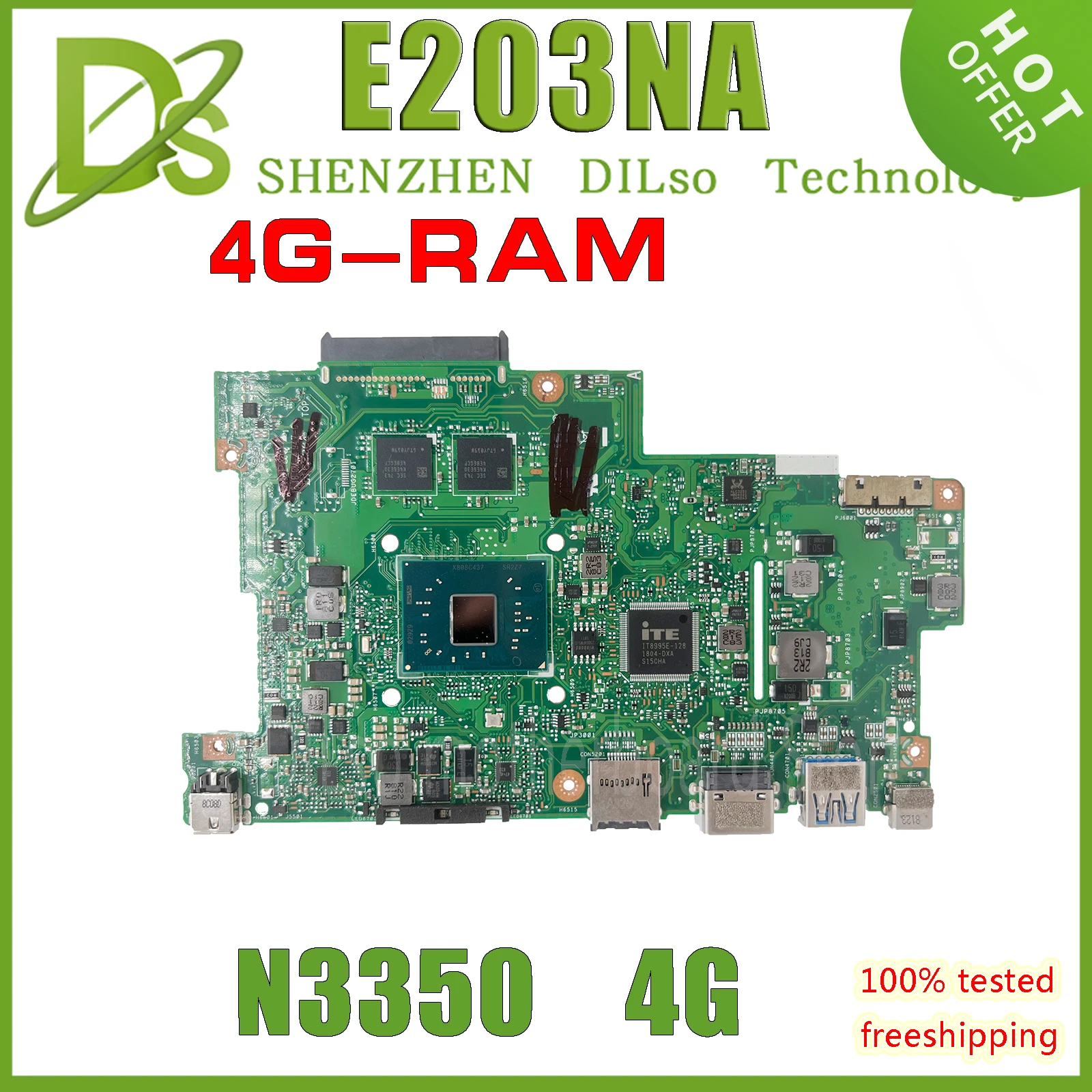 KEFU E203NA MAINboard For ASUS VIVOBOOK E12 E203N REV 3.0 Laptop Motherboard with N3350 CPU 4GB-RAM OK 100% Test