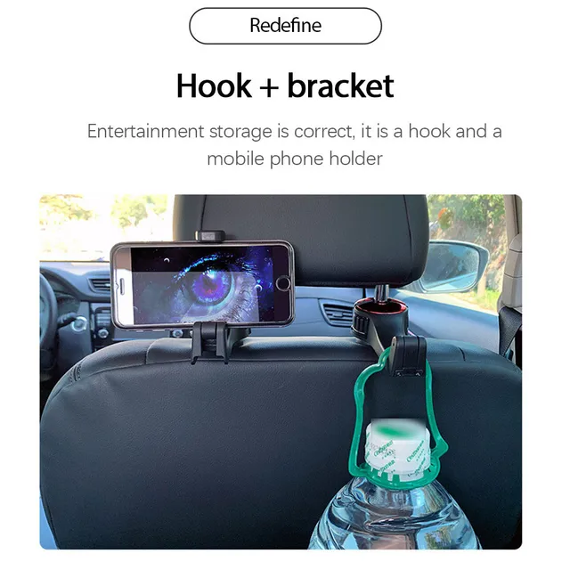 2 In 1 Mobile Stand Car Phone Holder Adjustable Car Headrest Hooks Fastener Seat Back Hanger Clips For Bag Navigation Bracket 4