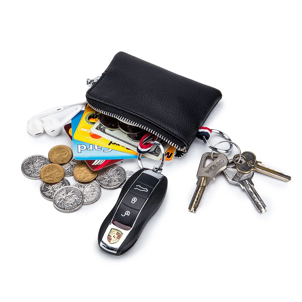 Men's Leather Coin Purse Mini Wallet  Unisex Soft Leather Zipper Coin Driver's License Key Case Ultra-thin Card Case