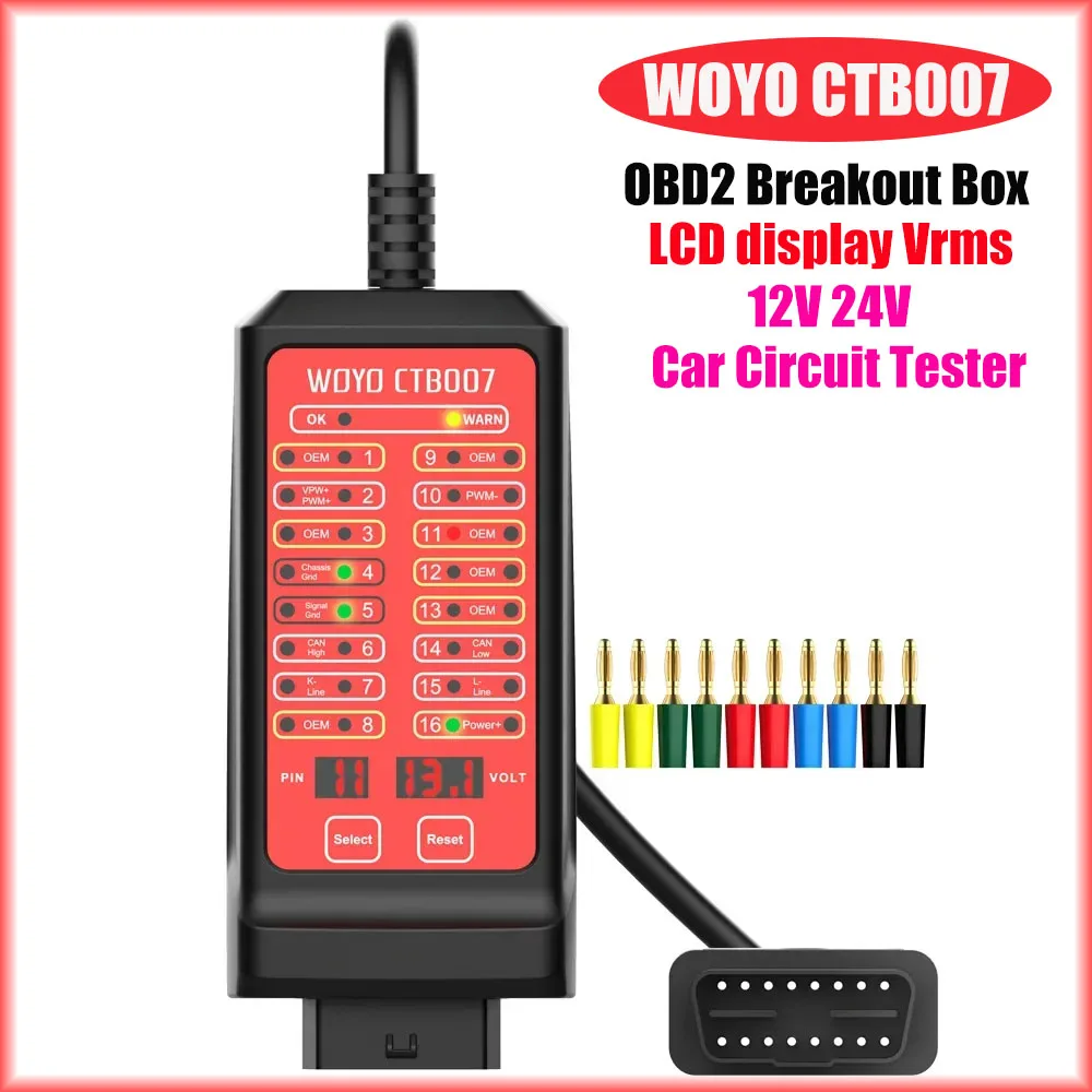 

WOYO CTB007 12 В 24 В автомобильный тестер цепей, коммутационная коробка OBD2, автомобильные диагностические инструменты, диагностика неисправностей автомобиля, тестер CAN