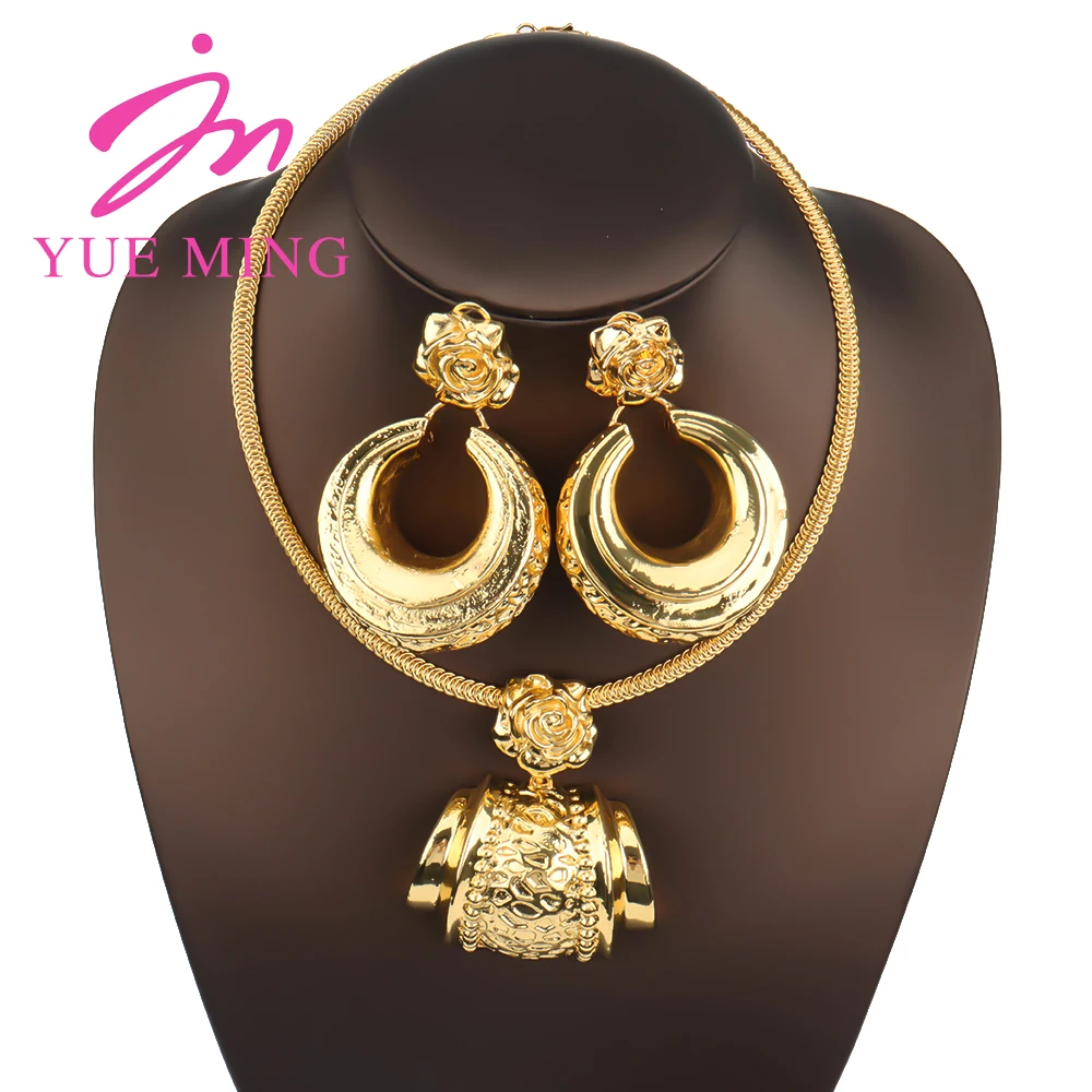 

African Jewelry Set For Women Fashion Dubai Wedding Earrings Pendant Necklace Jewelry Set For Nigerian Design Accessor