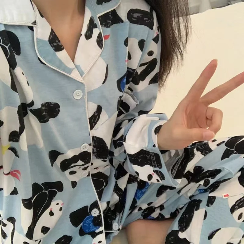 CAIYIER 2022 New Leopard Grain Sexy Nightwear Female Long Sleeve Casual Sleepwear Kawaii Cartoon Winter Girls Home Clothing