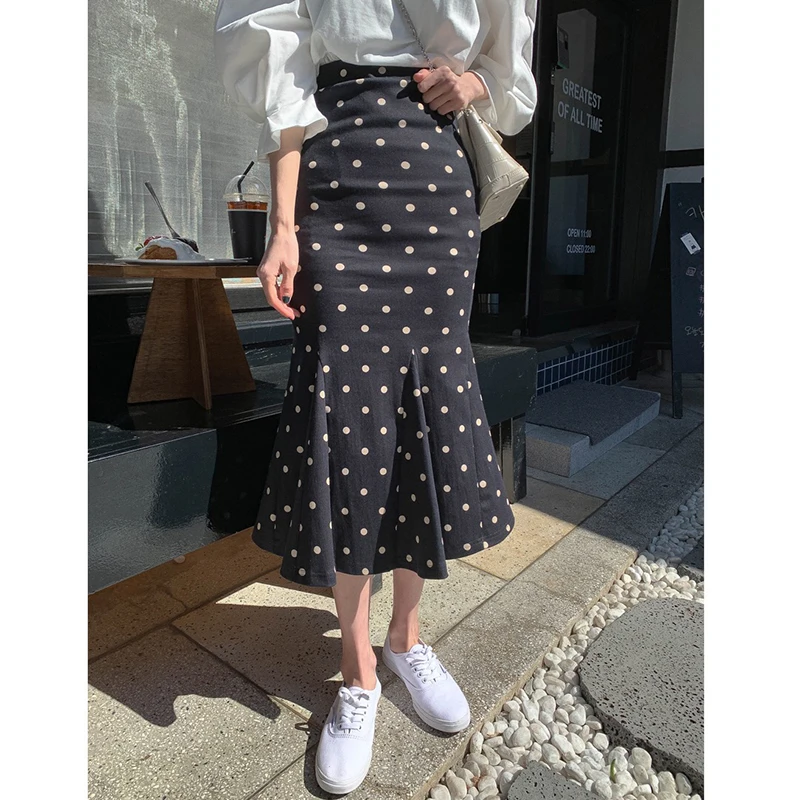 

Jupe Femme Korea Vintage Slim Wrap Hip High Waist Polka Dot Mermaid Skirt Long Faldas Mujer Elegant Sexy Autumn Fashion Trumpet