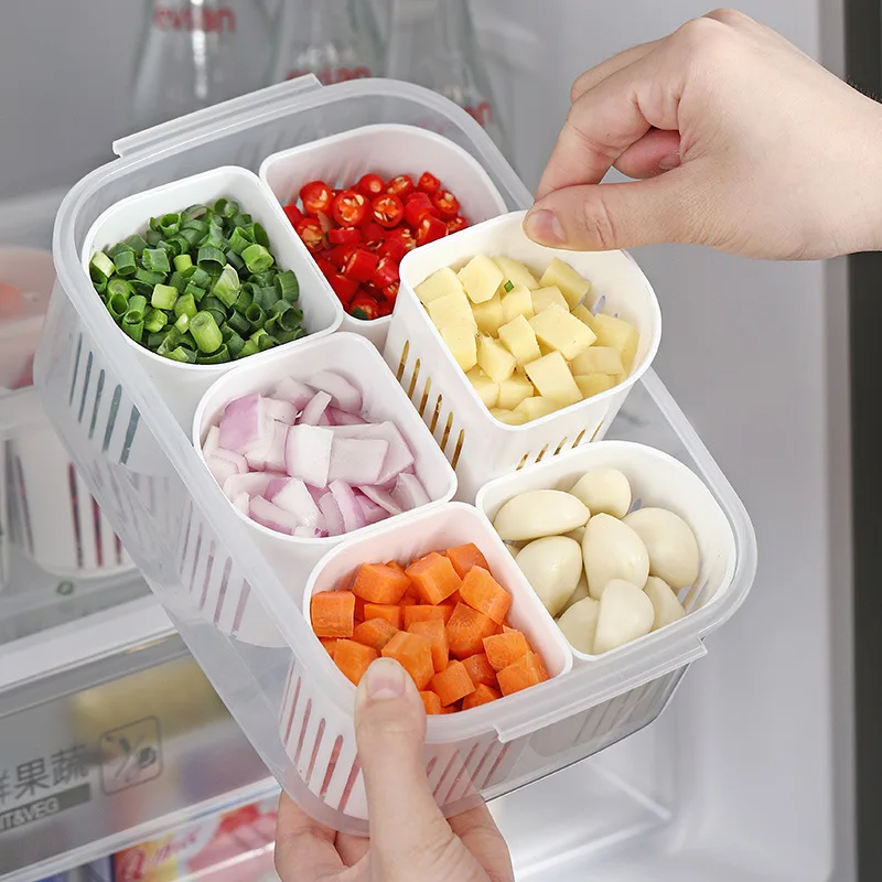 

Refrigerator Storage Box Drain Fresh Keeping Box with Lid Food Storage Containers Ginger Garlic Onion Plastic Food Sealed Box