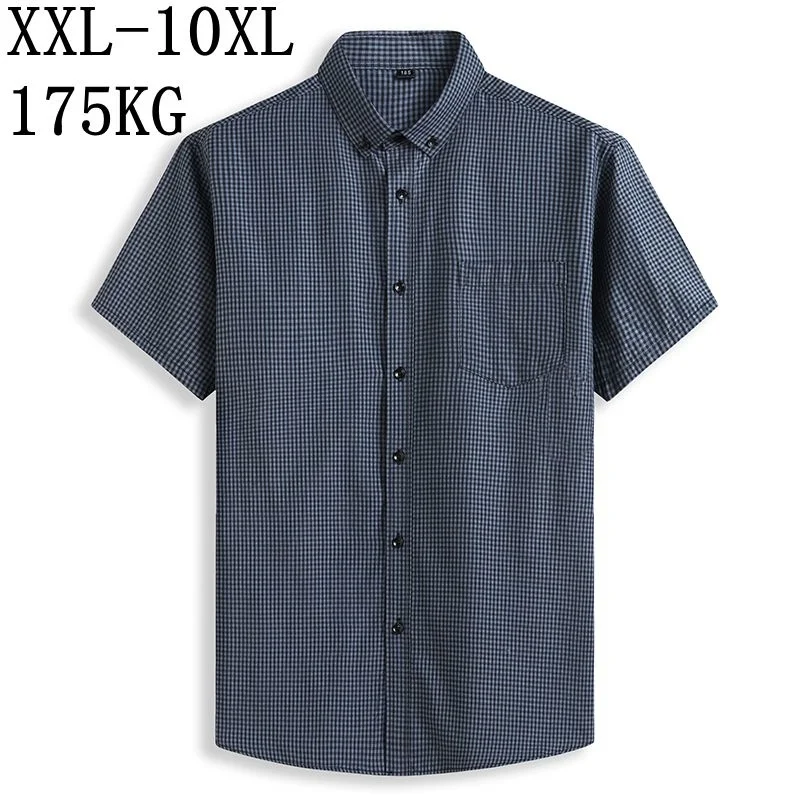 

7XL 10XL 8XL New Summer Men Shirt Male Dress Shirts Men's Casual Short Sleeve Business Plaid Brand Clothing Formal Social Shirt