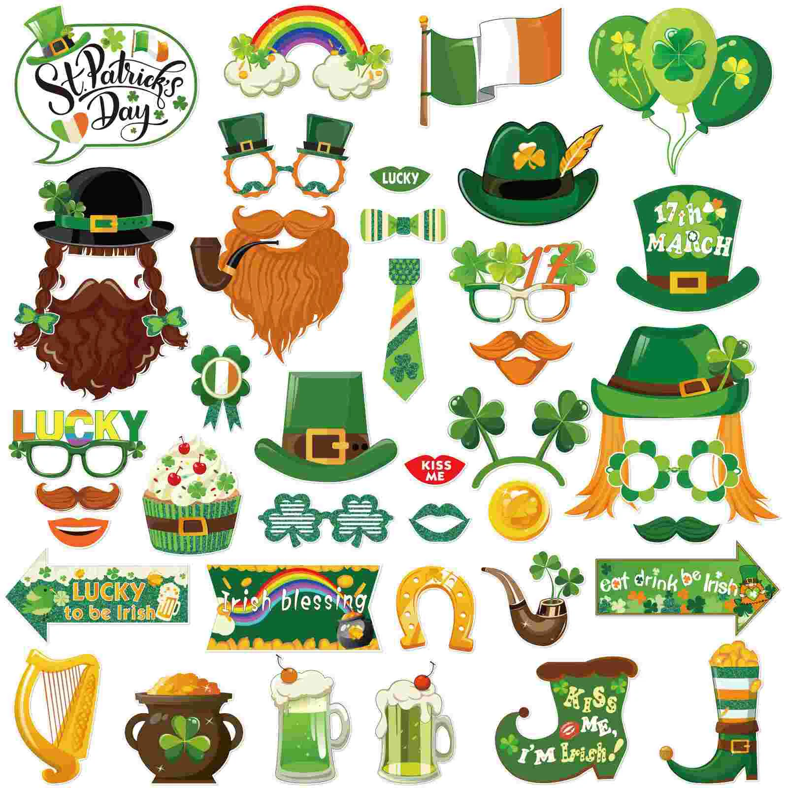 

40 Pcs Patrick's Day Photo Booth Props DIY Needed Selfie Props Party Props Photo Props for Party Events Banquet