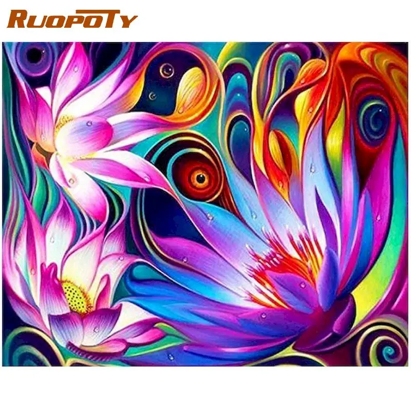 

RUOPOTY DIY Painting By Numbers For Adults Kids Unique Gift HandPainted 40x50cm Frame Colorful Lotus Flowers Paints Wall Decor