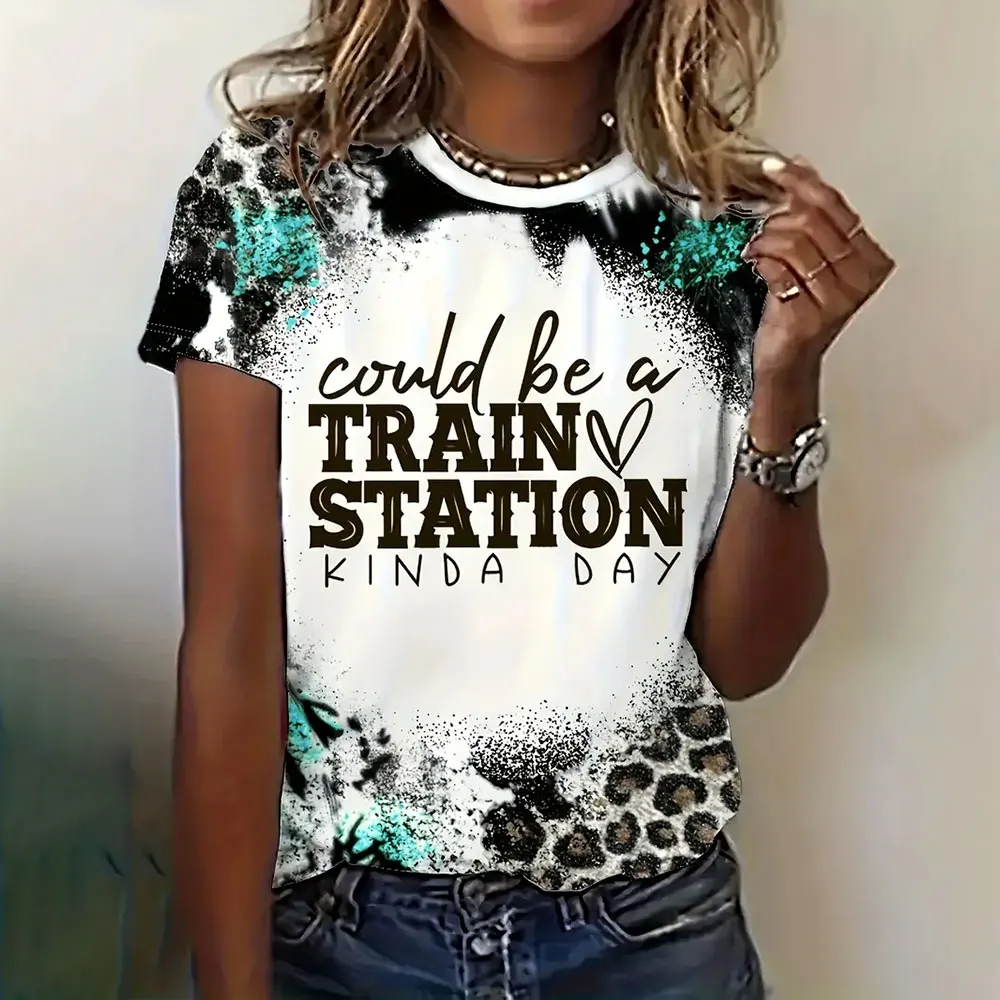 Женская футболка с коротким рукавом круглым вырезом и 3D-принтом лошадей