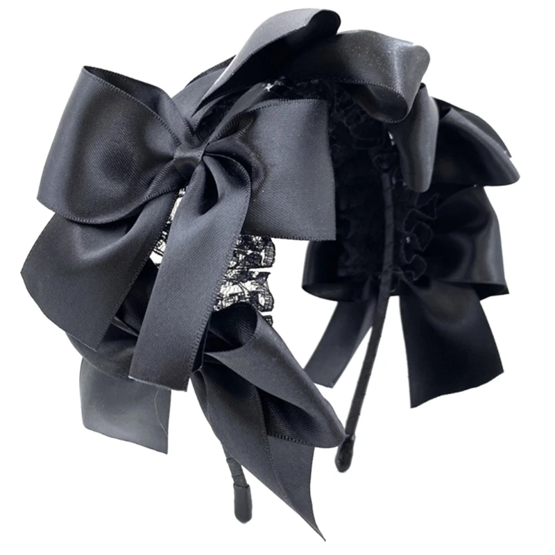 

Women Hair Hoop Cosplay Headband Headwear with Lace Bows