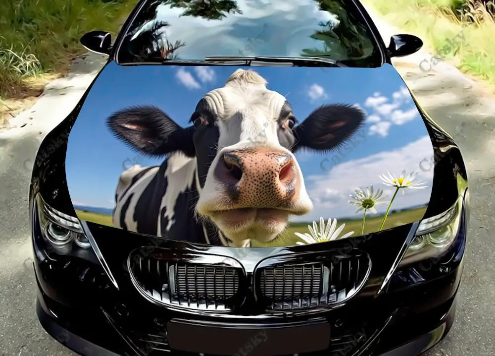 

Забавные виниловые стикеры Holstein на капот автомобиля, виниловая пленка, наклейки на крышку двигателя, автомобильные аксессуары