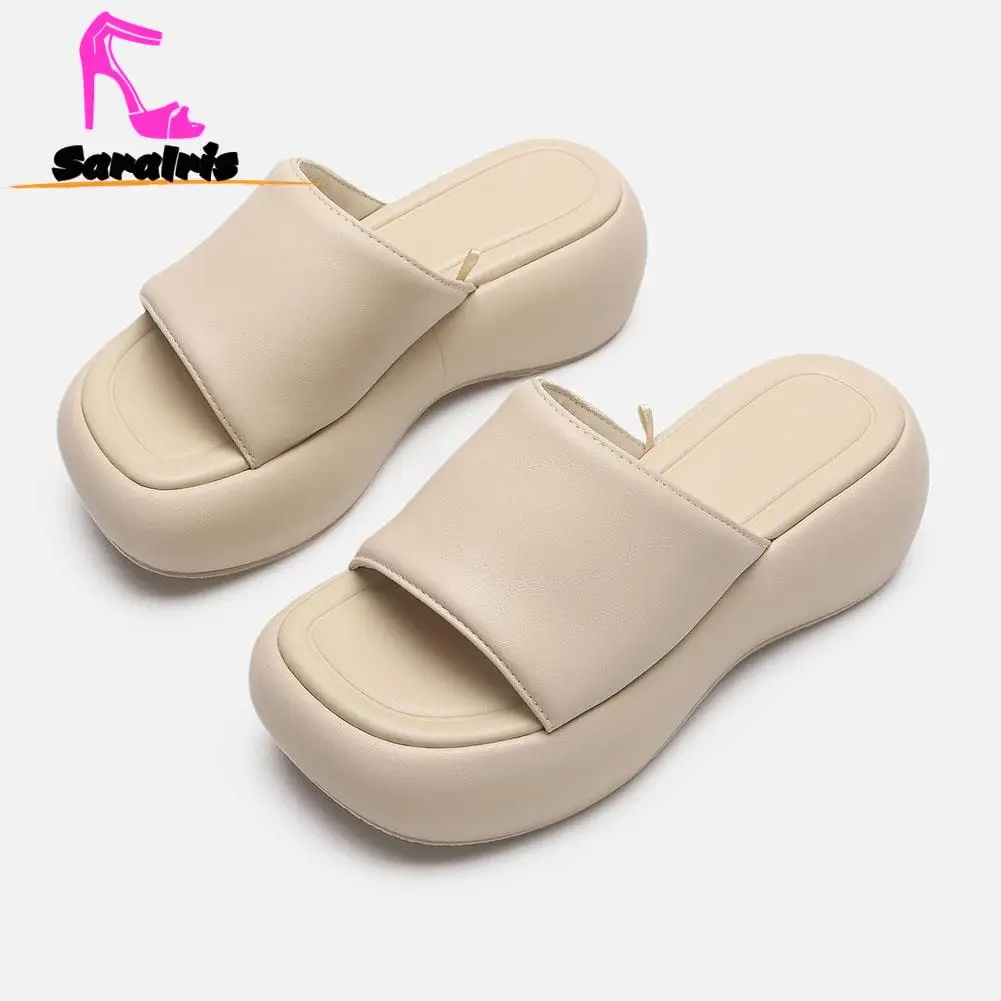 Wedge High Heels Women Slippers Summer 2023 Hot Fashion European Style Simply Sandal Comfy Walking Outside Lady Solid Slippers