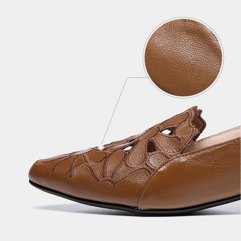 Mid Heel Women Shoes Women's Heels Wedding PU Leather Hollow Out Black Square Heel Formal Shoes Office Lady Spring Fall Zapatos