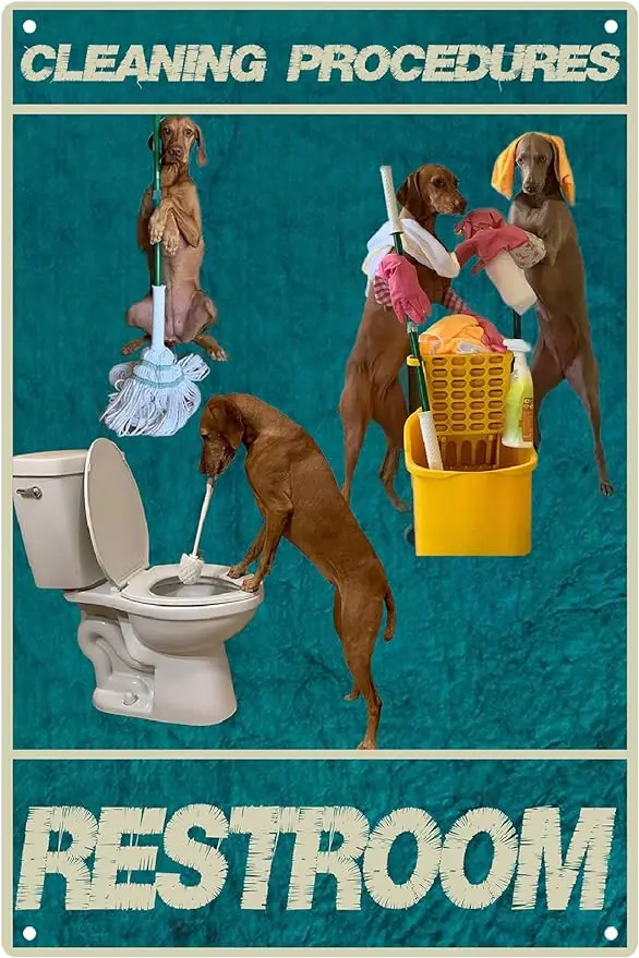 

Забавная собака, металлический жестяной знак, процедуры уборки в комнате, винтажный жестяной знак для спортзала, бассейна, бара, пивного клуба, ванной комнаты, двора, Декор