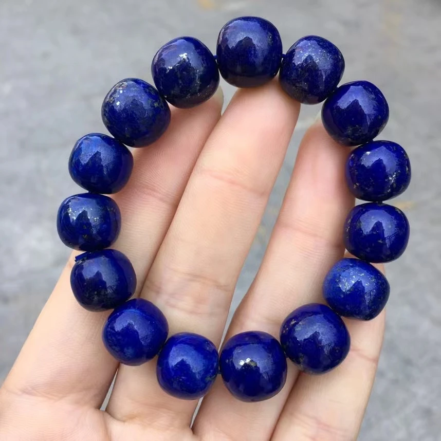 

Natural Blue Lapis Lazuli Barrel Beads Bracelet 14mm Women Men Blue Lapis Stretch Round Beads Crystal Bracelet Jewelry AAAAA