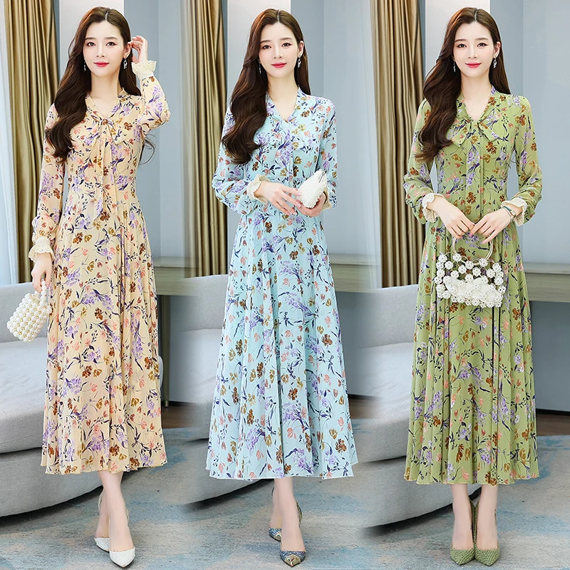 Женское шифоновое платье-макси с цветочным принтом в стиле бохо