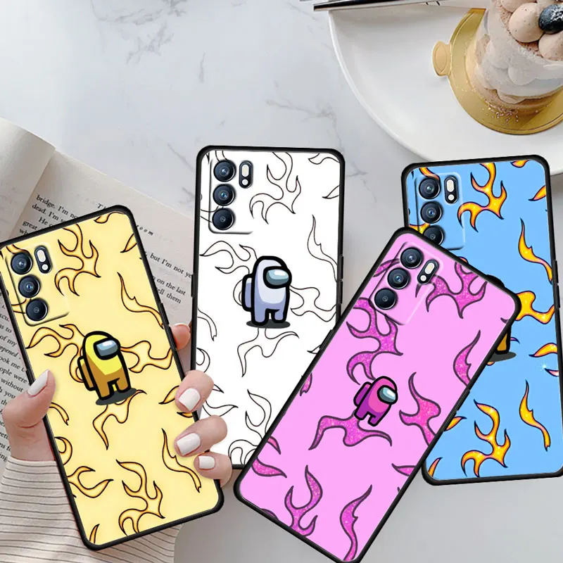 

Cute We Game Fire Soft Shockproof Black Phone Case For OPPO Reno 6 5 4 3 2 2Z 2F Z 4F 4Z 5G Pro Plus Lite Coque