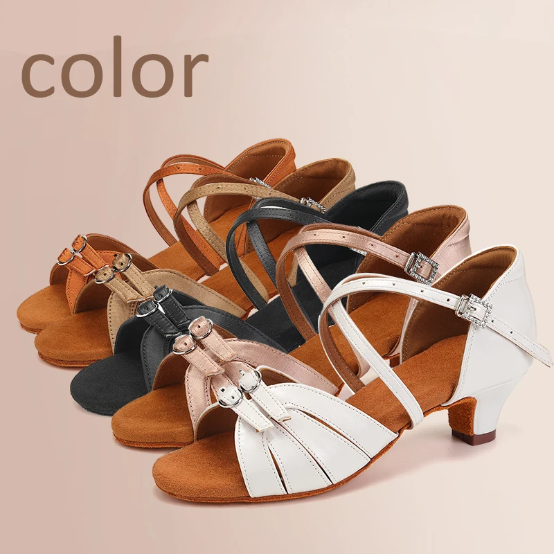 New Styles Girl's Ballroom Dance Shoes Latin Shoes for Women Children 4 CM Low Heels Practice Dancing Shoes Salsa Tango Sandals